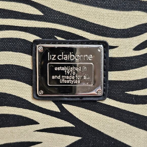Liz Claiborne Tote Fabric Large Zebra Print Bag Double Handles Snap Closure - Picture 4 of 9